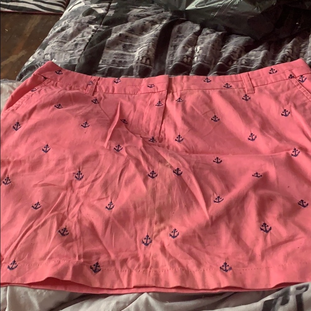 British Khaki pink skirt with navy anchors